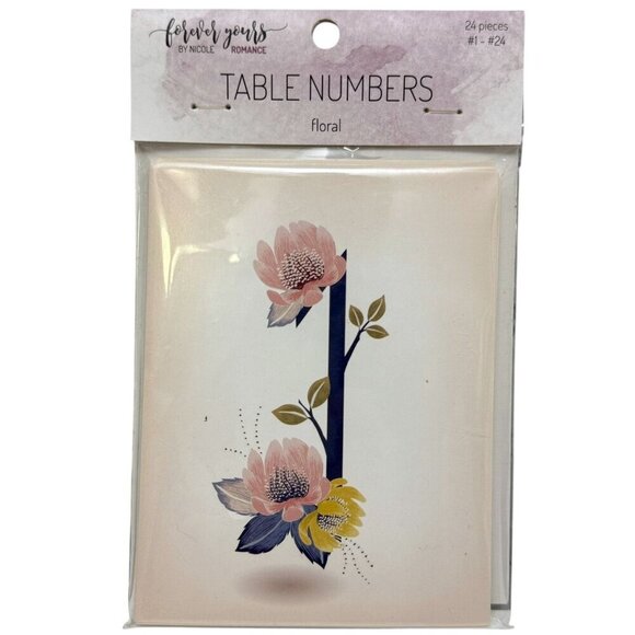 Table Number Cards 1-24 Pink Leaf Floral 4x5 Wedding Baby Shower Party Supplies - Picture 1 of 5